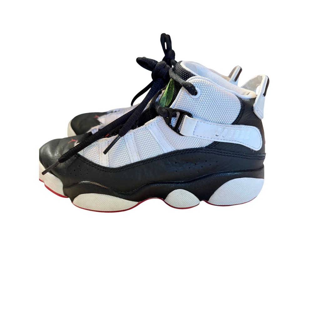 Jordan 6 Rings Kids Sneakers Black White Red 323432-008 Size 2Y